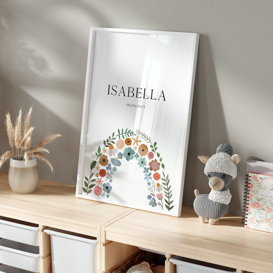 Flower Rainbow Personalized Name Poster | Unframed