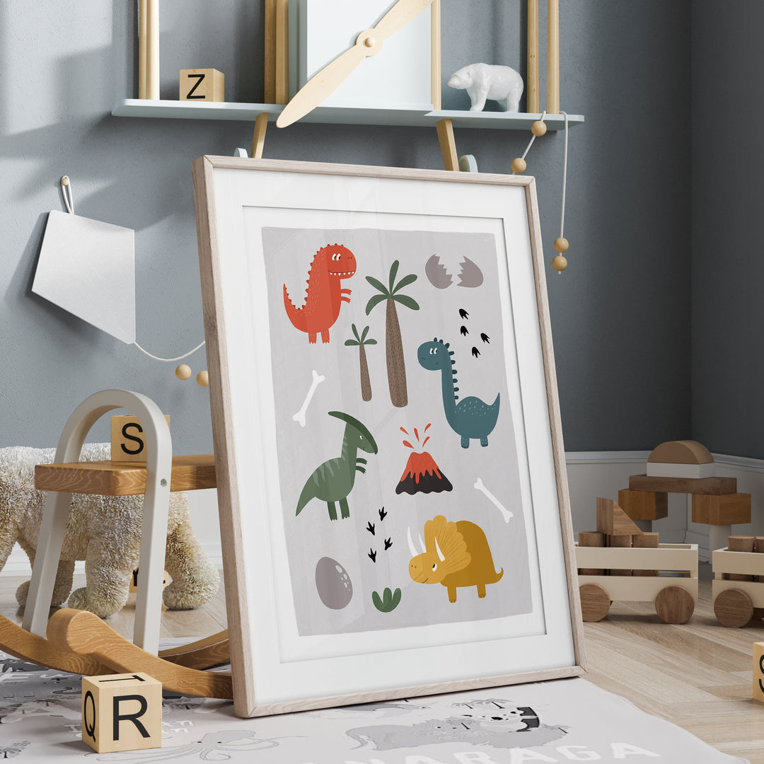 Dinosaur Map Nursery Wall Art | Unframed