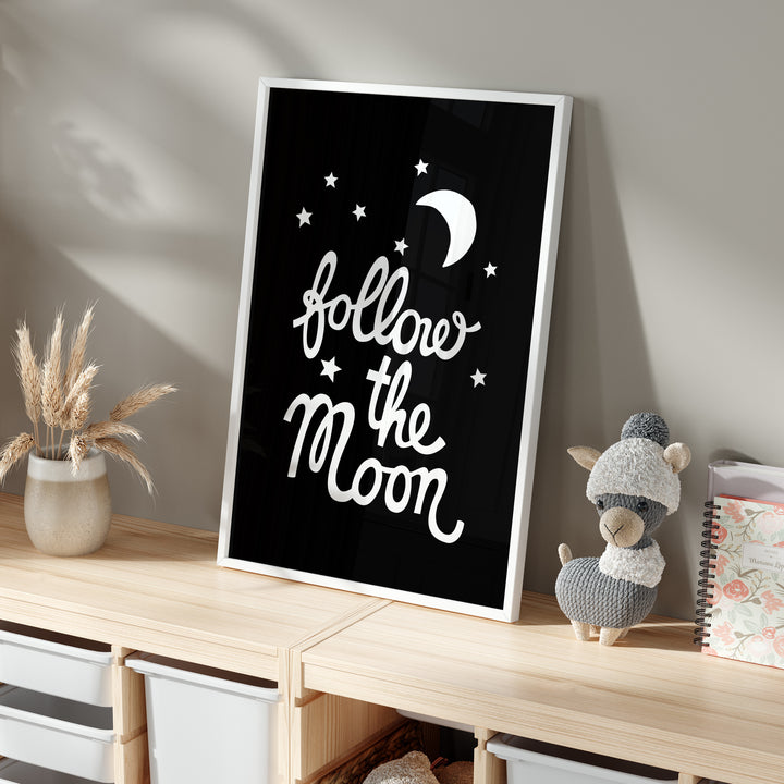 Follow The Moon Kids Wall Art | Unframed