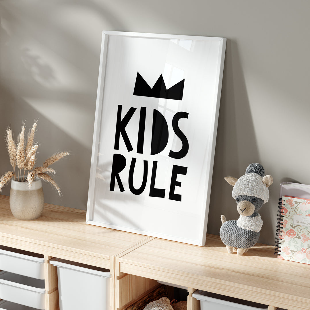 Kids Rule Black And White Poster | Unframed