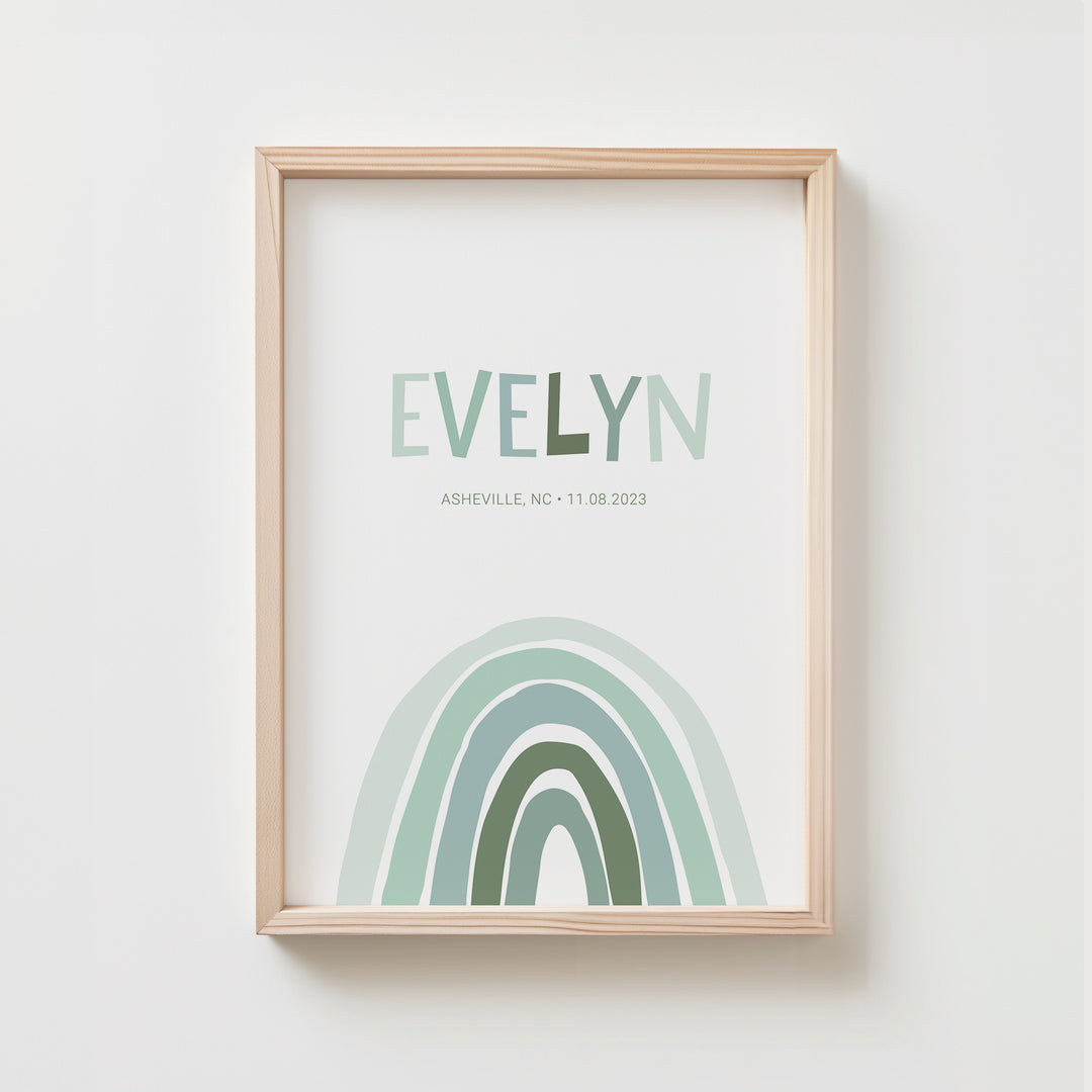 Green Rainbow Personalized Name Poster | Unframed