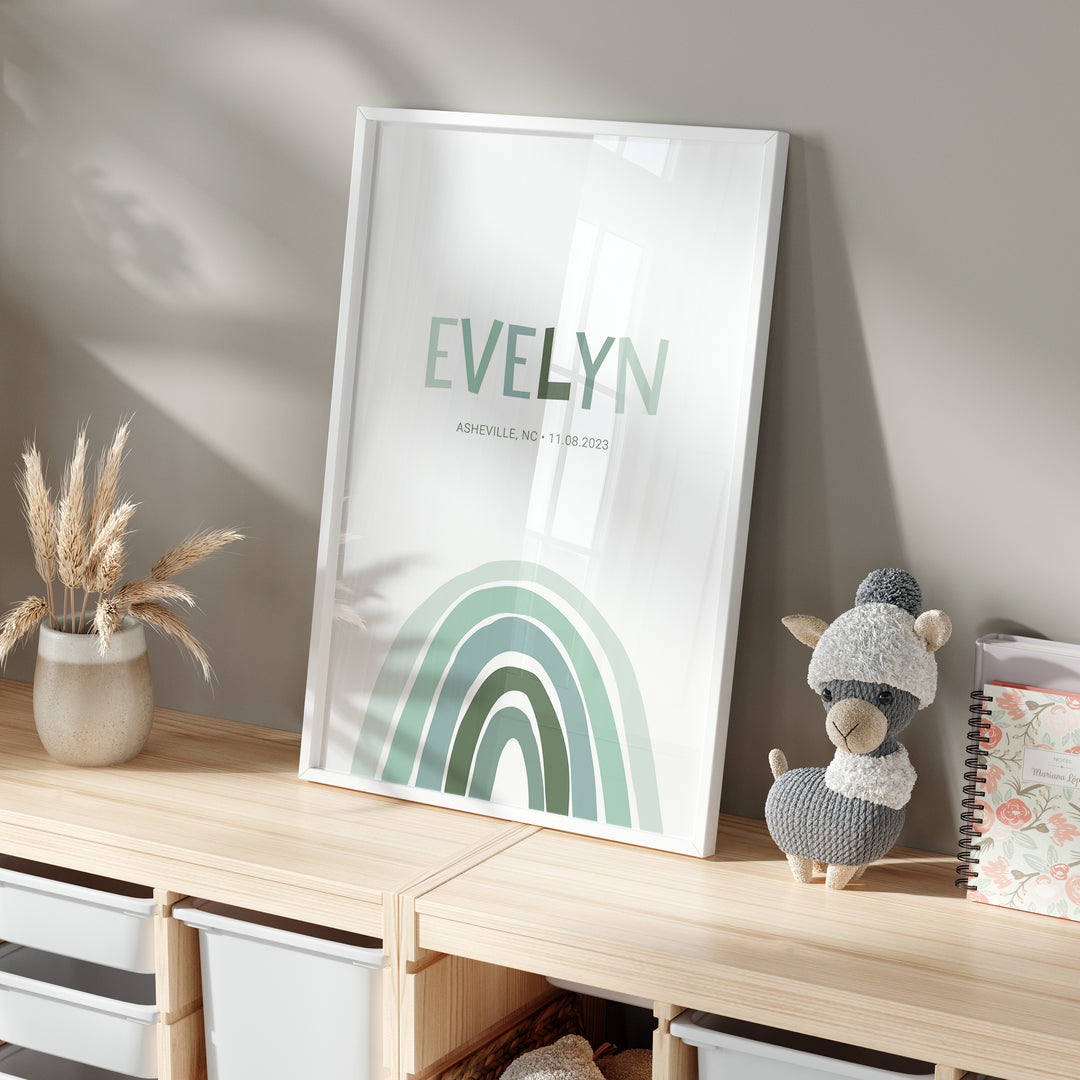 Green Rainbow Personalized Name Poster | Unframed