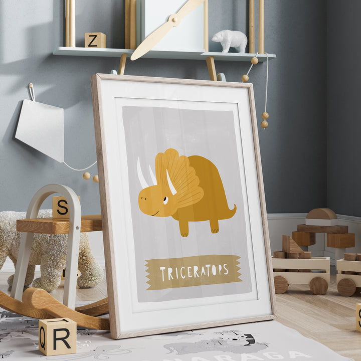 Triceratops Dinosaur Nursery Wall Poster | Unframed